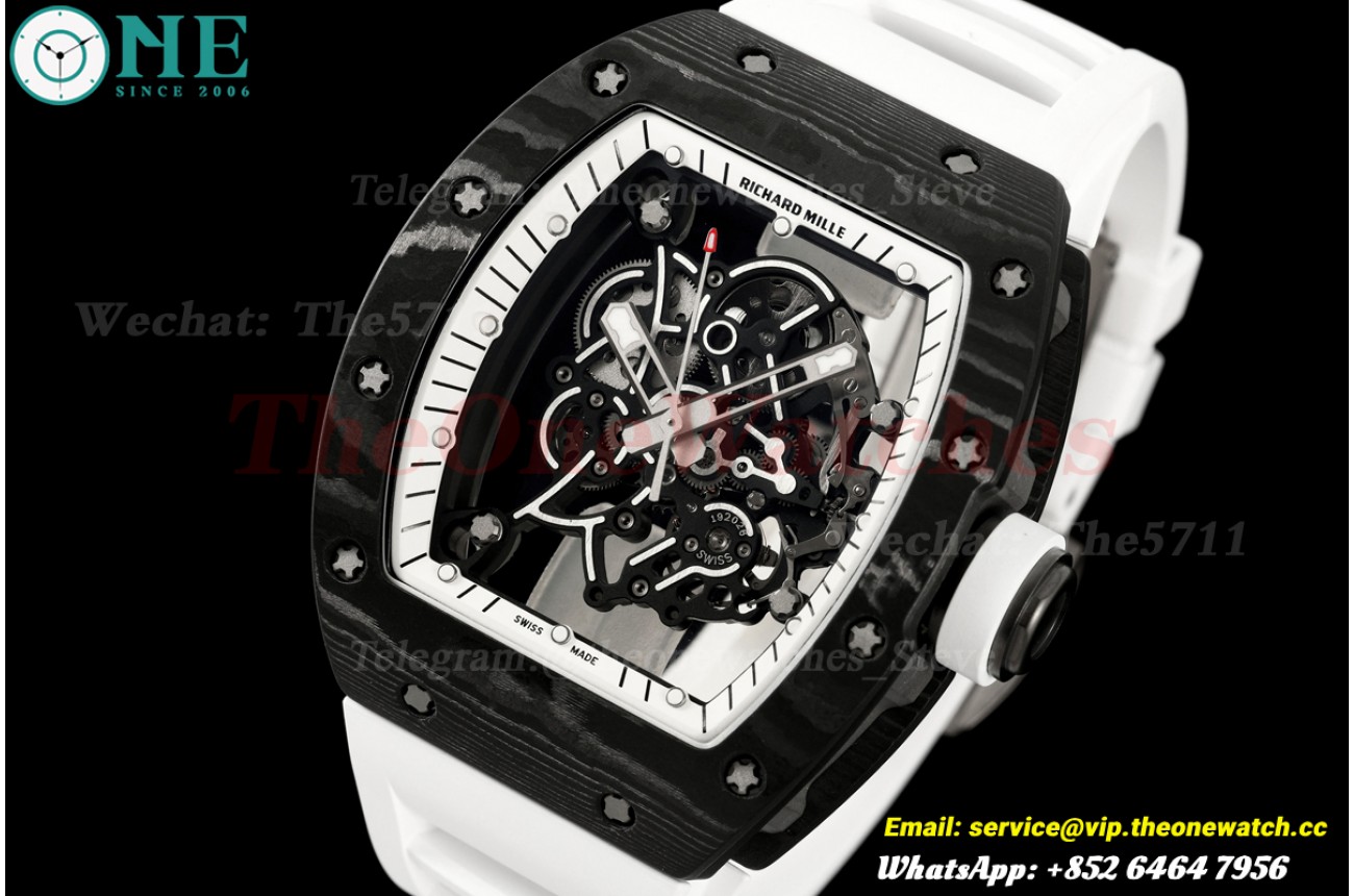 RM055 43mm Black NTPT/RU Skeleton on White Rubber Strap A9F RMUL2 Free Sprung