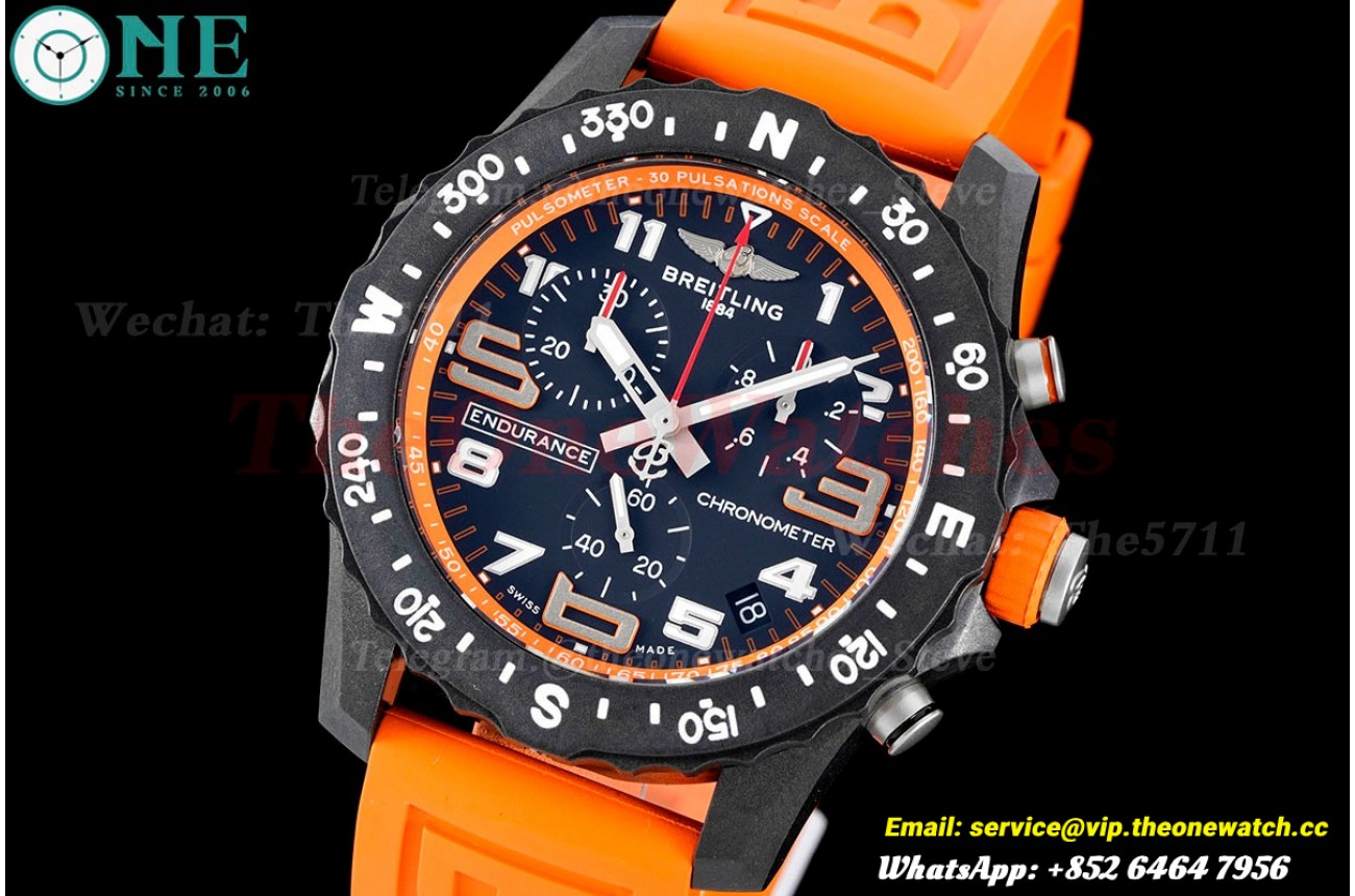 Professional Chronograph PVD Black Dial On Orange Strap Swiss Quartz