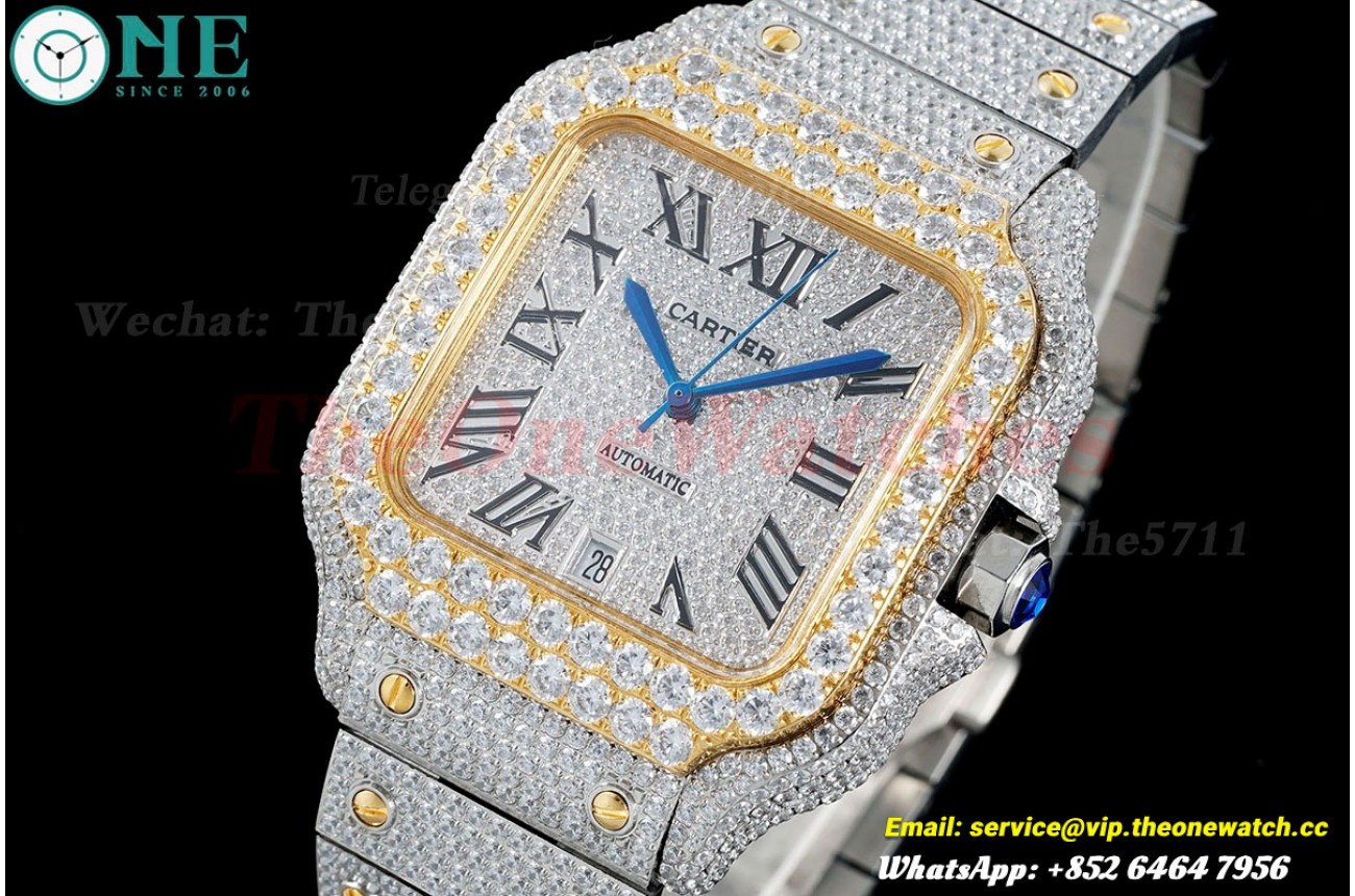 Santos 100 Mens XL 40mm YG SS/SS Dia/Rmn AMG MY9015