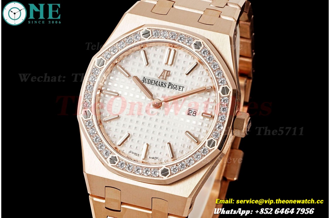 Royal Oak Ladies 67651 33mm Dia RG/RG White ZF Swiss Qtz