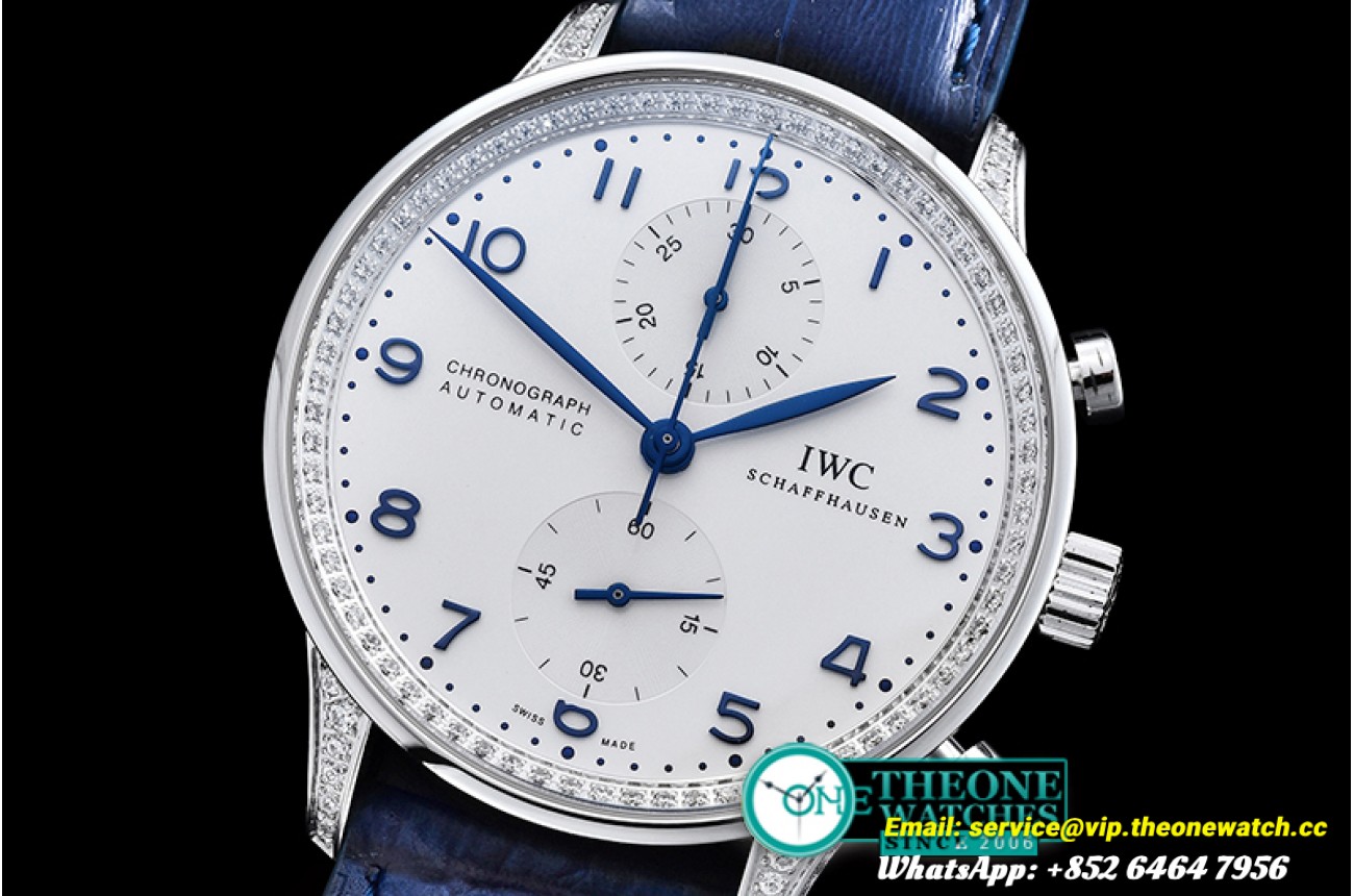 IWC - Portuguese Chrono Diam SS/LE Wht/Blue ZF A79350 Mod