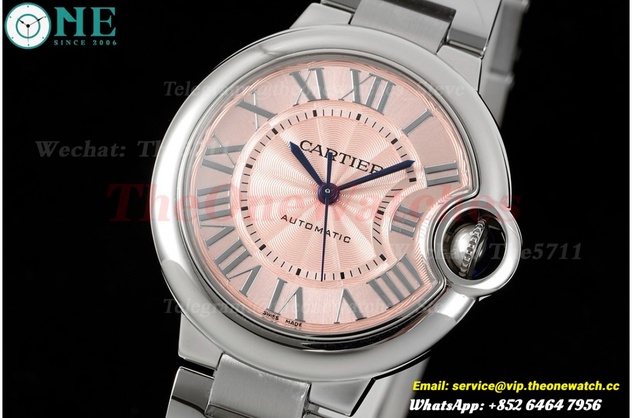 Ballon Bleu De Cartier SS/SS Pink/Stk 33mm Ladies 3KF A076