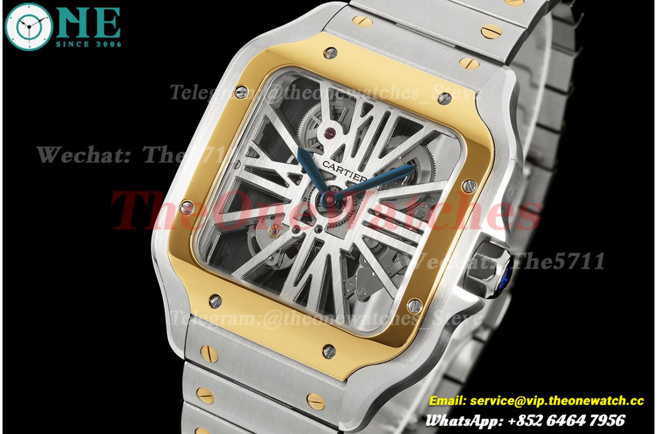 Santos De Cartier 40mm Gold Bezel SS/YG Skeleton Dial RICHF 9611MC Super Clone