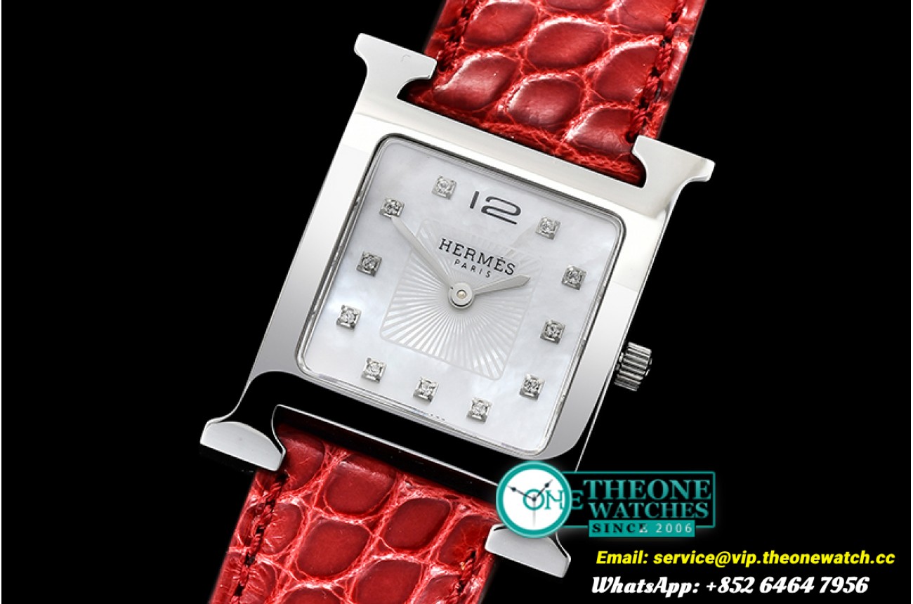 Hermes - Hermes H-OUR Ladies SS/LE Red White MOP MKF Swiss Qtz