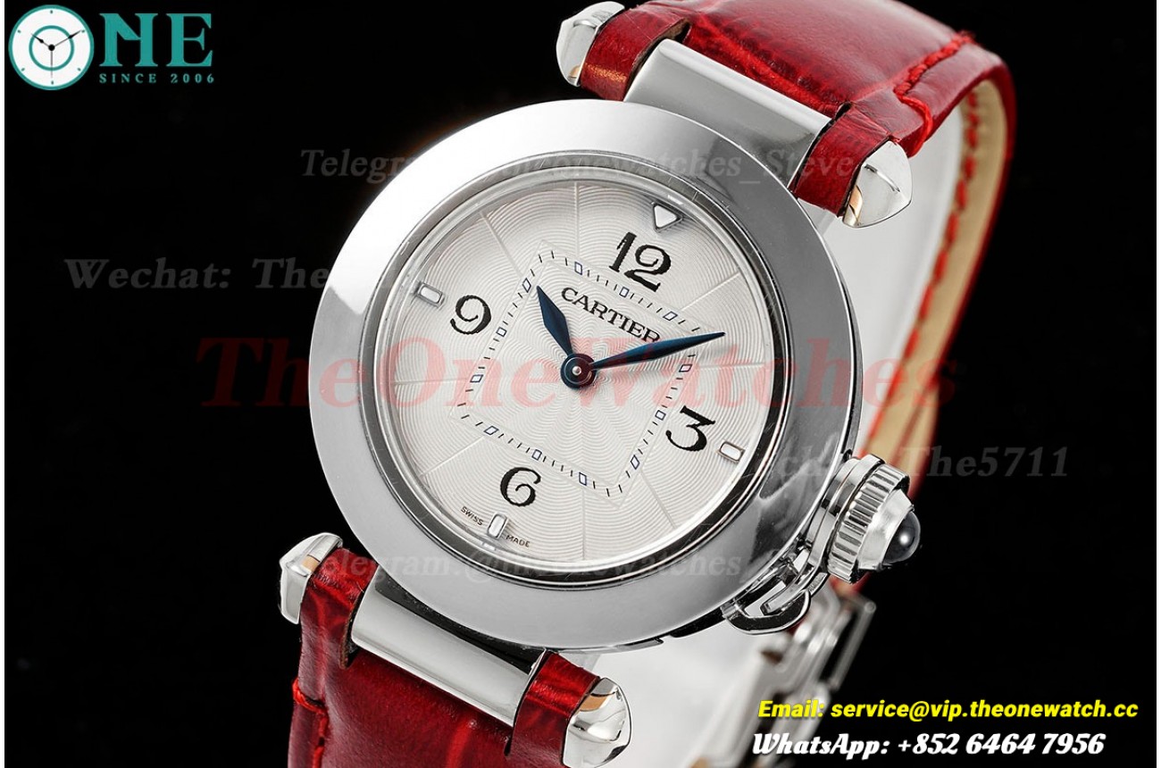 Pasha De Cartier Ladies 30mm Red SS/LE White Dial AF Quartz