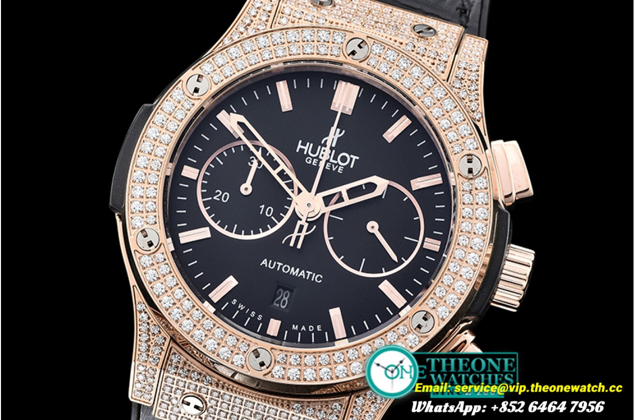 Hublot - Fusion Bang 45mm Chrono Diams RG/RU Blk A7750 Secs @3