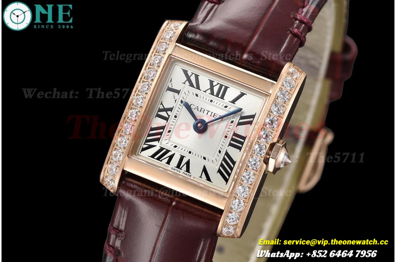 Tank Française 21.2mm Dia Brown RG/LE Silver Dial 8848F Quartz