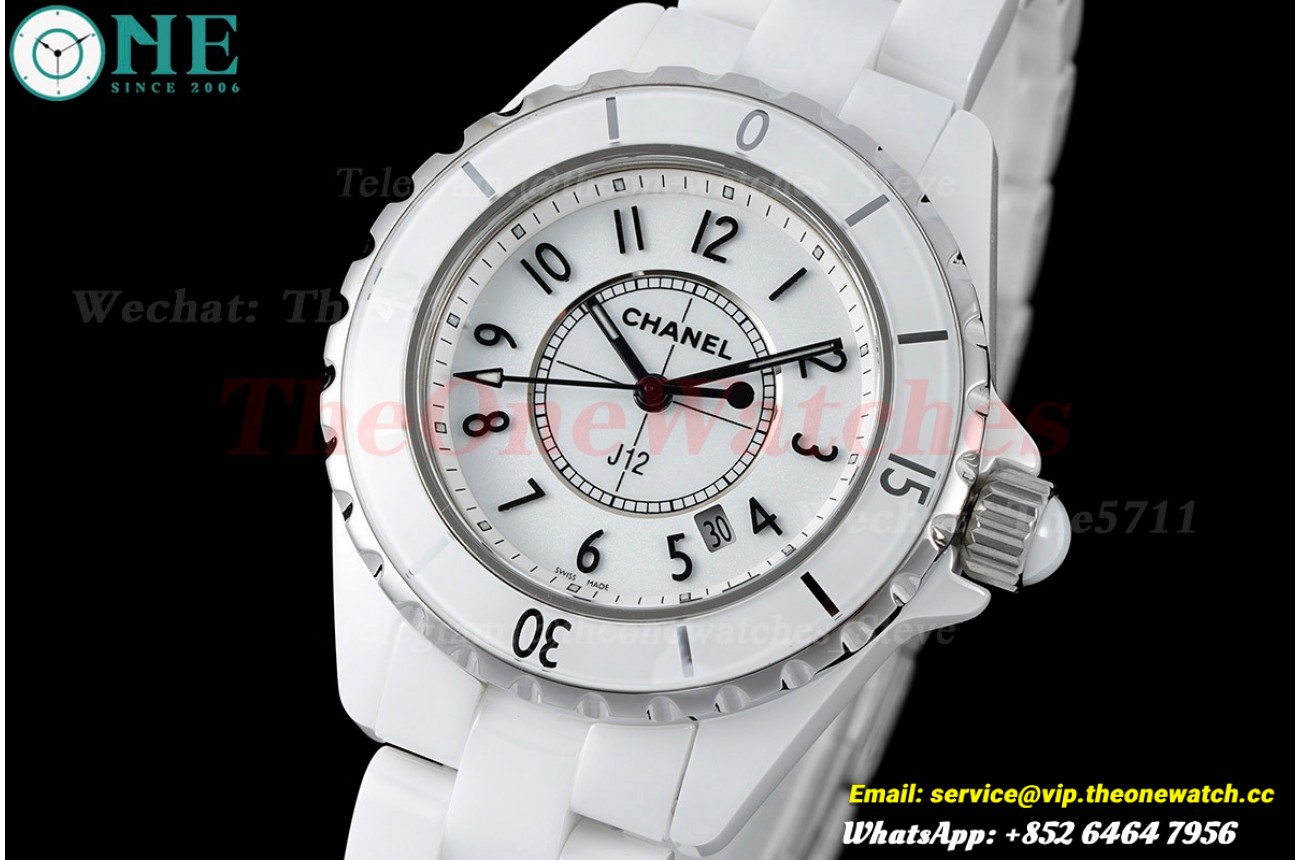 J12 Ladies 33mm Ceramic/Cer White/Num XF Swiss Quartz