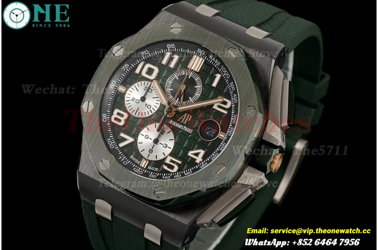 Royal Oak Offshore 26405CE 44mm Black Cer/RU Green Dial APJF A7750 Mod
