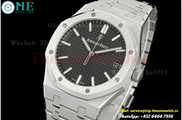 Royal Oak 41mm 15500 SS/SS Black/Stk ZF SA4302 Super Clone  (Free Sprung)